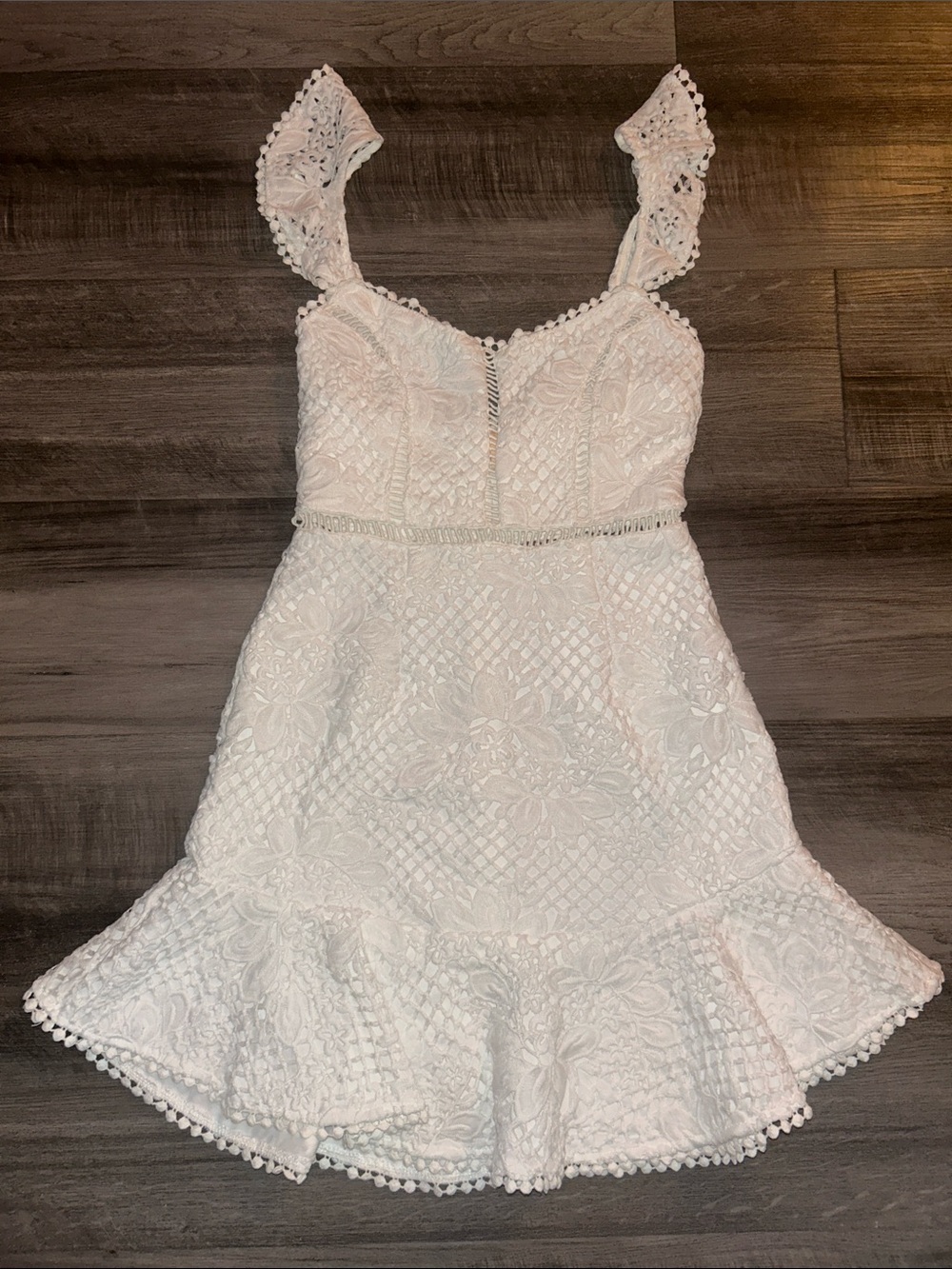 Sage + Paige White Crochet Ruffle Dress